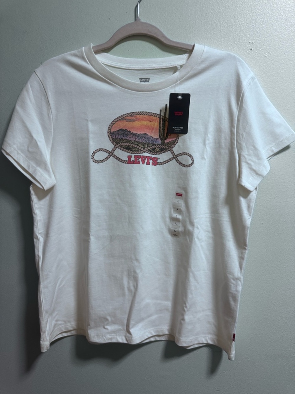 Levi's White Tee with Pink and Orange Desert Graphic